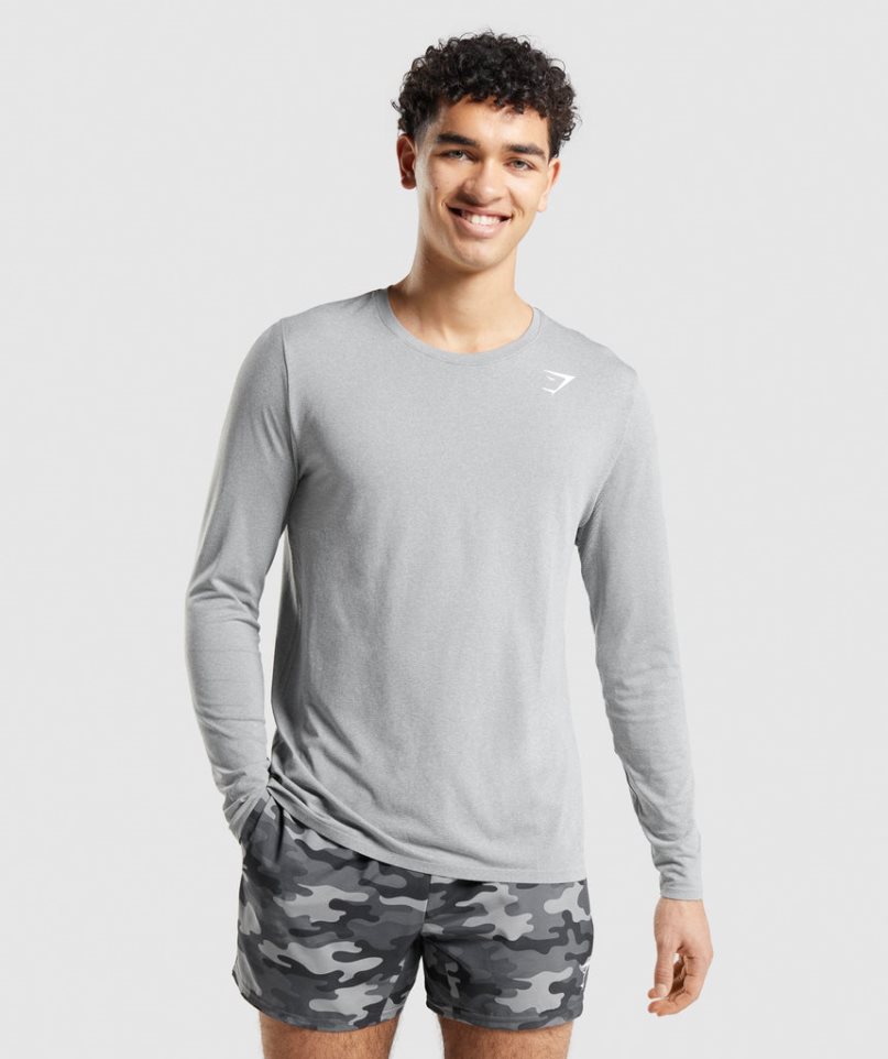 Men\'s Gymshark Arrival Seamless Long Sleeve T-Shirts Grey | CA NA3167